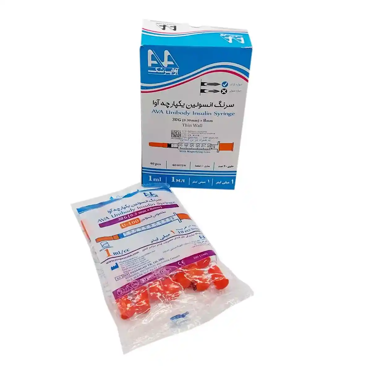 سرنگ انسولین یکپارچه 1 واحدی آوا AVA گیج 30G سرنگ بسته 10 عددی